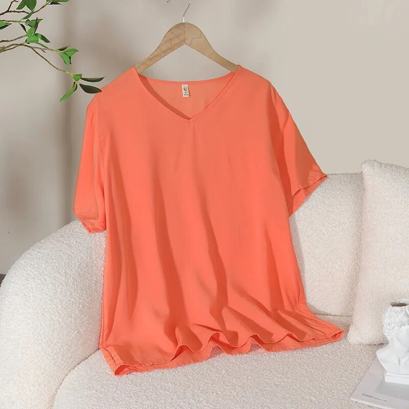Suvised uued naiste pidžaamatopid Candy ühevärvilised viskoosist V-kaelusega Lihtne lahtine T-särk vabaaja õhuke koduteenindus Magusad magamisriided