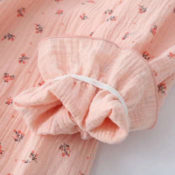 Нова пролет лятна нощница с дълъг ръкав Дамска нощница с флорални щампи в японски стил Тънка пижама за баня