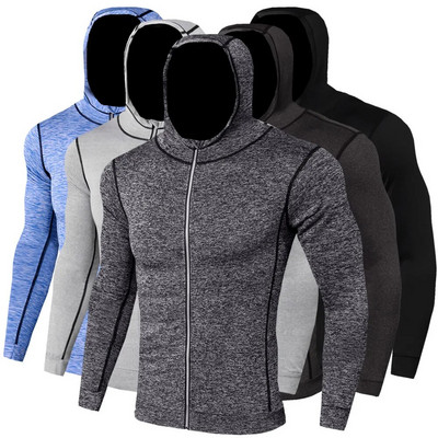 Men`s Reflective Light Quick Drying Tight Fitting VentilationFull-Zip Hooded Active Sweatshirt