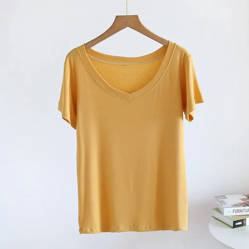 Vasaros naujos moteriškos pižamos Vienspalviai Modaliniai V formos iškirptės trumpomis rankovėmis Paprasti marškinėliai kasdieniai apačią didinanti namų paslauga Didelio dydžio