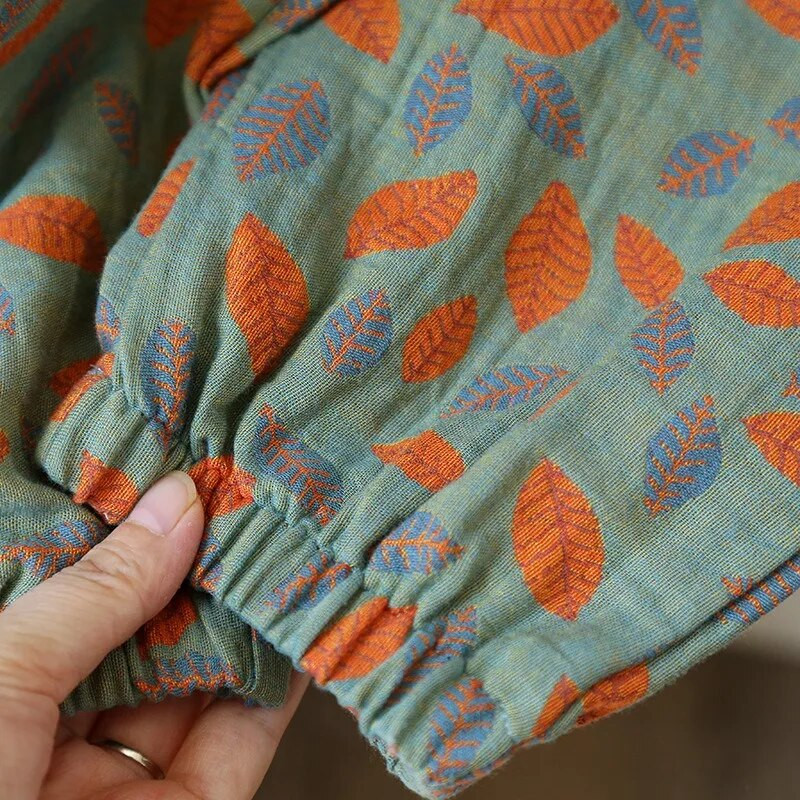 2023. aasta uued kevadsuvi naiste pidžaamad, 100% puuvillased krepppüksid naiste mugavad lahtised suurte lehtedega kodupüksid õhukesed põhjad