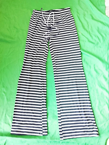 Дамски памучни дълги пижамни панталони - меко и удобно спално облекло с шнур на талията, секси дизайн на райе, летен ежедневен стил