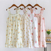 Naiste suvine lõng Puhaspuuvillane õhuke sukkadega öösärk lahti keskmise pikkusega armas armas pikk kodukleit Seksikas camisole öösärk