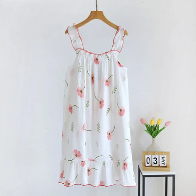 Naiste suvine lõng Puhaspuuvillane õhuke sukkadega öösärk lahti keskmise pikkusega armas armas pikk kodukleit Seksikas camisole öösärk