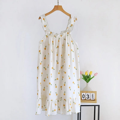 Naiste suvine lõng Puhaspuuvillane õhuke sukkadega öösärk lahti keskmise pikkusega armas armas pikk kodukleit Seksikas camisole öösärk