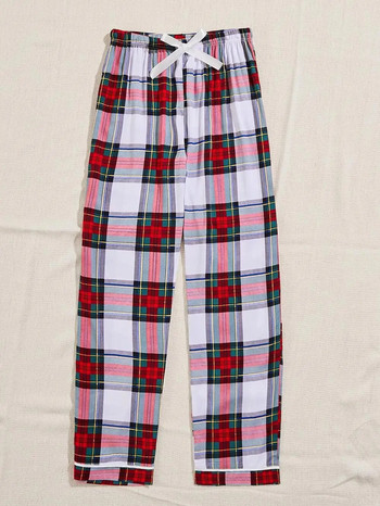 Червени и розови карирани дамски пижамни панталони с еластични шнурове на талията Панталони за спане с пълна дължина на дупето Спално облекло Лежак