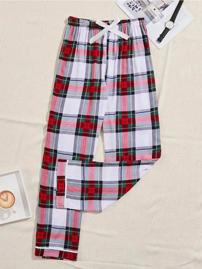 Crveno-ružičasta karirana ženska pidžama hlače Hlače za spavanje u struku s elastičnom vrpcom za spavanje Puna duljina Kozmetika za spavanje Ležaljka