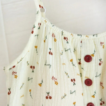 Лятна нощница без ръкави Дамска нощница с щампи на цветя Японски корейски стил Тънък халат за баня Пижами Спално облекло Спално облекло