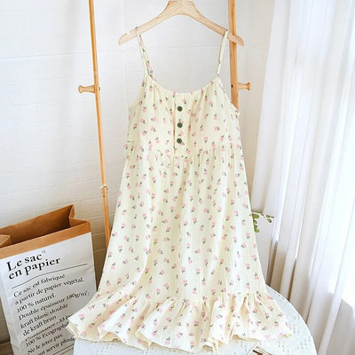 Καλοκαιρινό αμάνικο νυχτικό Γυναικεία φλοράλ εμπριμέ νυχτικό ιαπωνικού κορεατικού στυλ Λεπτό μπουρνούζι Πιτζάμες Νυχτικά Σαλόνια