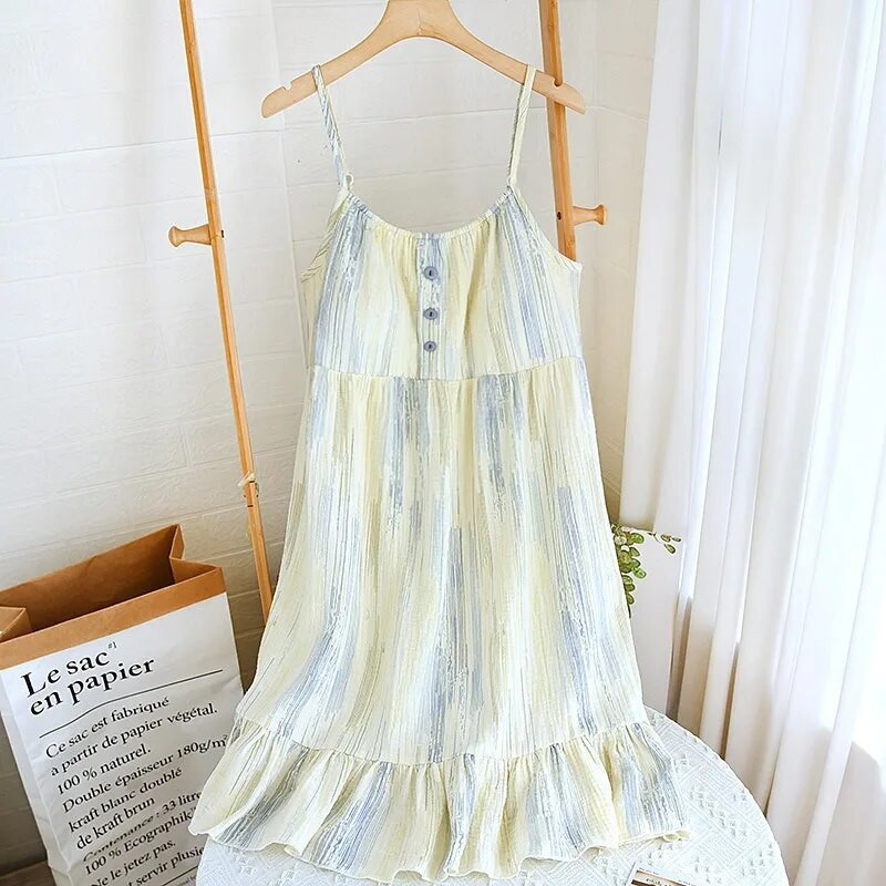 Καλοκαιρινό αμάνικο νυχτικό Γυναικεία φλοράλ εμπριμέ νυχτικό ιαπωνικού κορεατικού στυλ Λεπτό μπουρνούζι Πιτζάμες Νυχτικά Σαλόνια