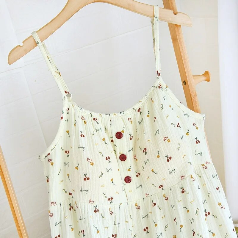 Καλοκαιρινό αμάνικο νυχτικό Γυναικεία φλοράλ εμπριμέ νυχτικό ιαπωνικού κορεατικού στυλ Λεπτό μπουρνούζι Πιτζάμες Νυχτικά Σαλόνια