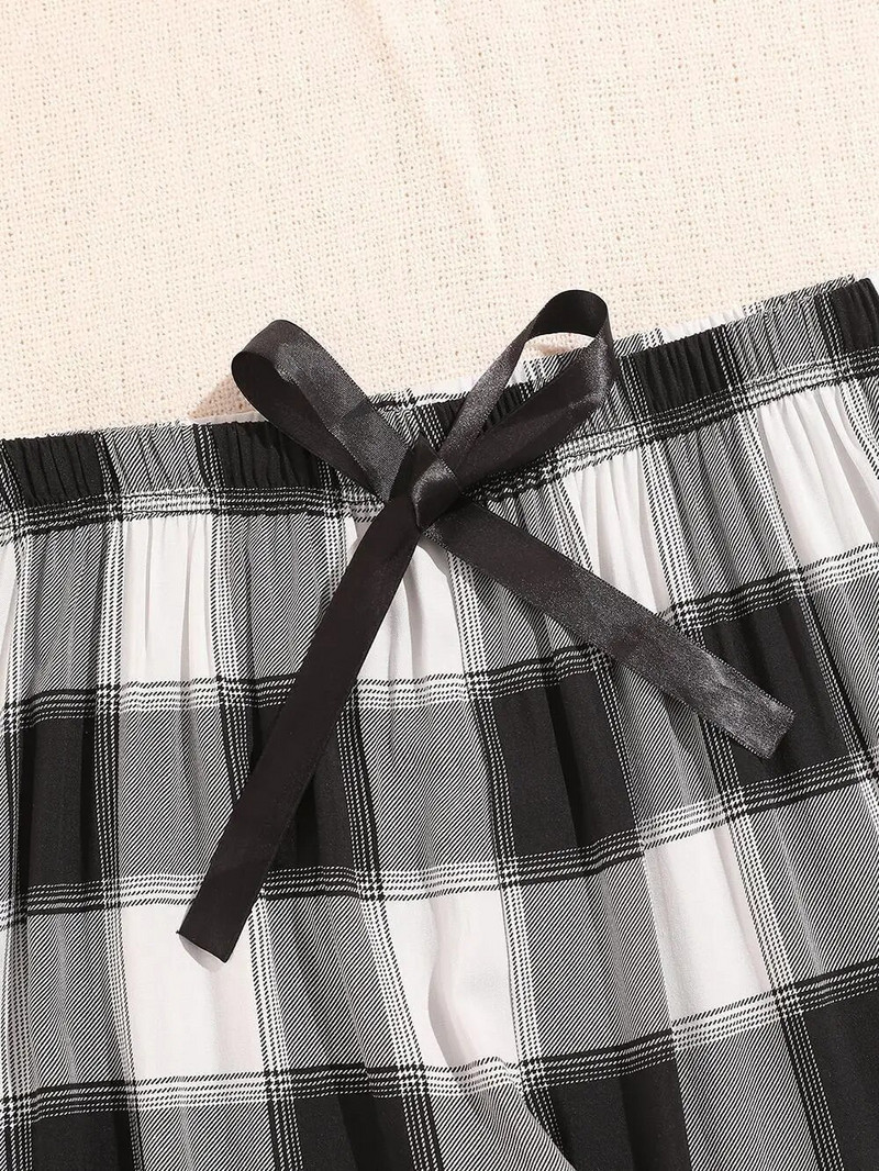 Dugačka karirana pidžama Hlače s elastičnom uzicom u struku Široke spavaćice Hlače poput kućne odjeće za slobodno vrijeme Hlače Salonke