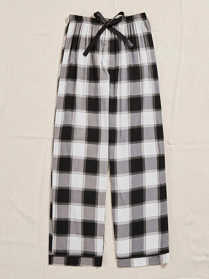 Dugačka karirana pidžama Hlače s elastičnom uzicom u struku Široke spavaćice Hlače poput kućne odjeće za slobodno vrijeme Hlače Salonke