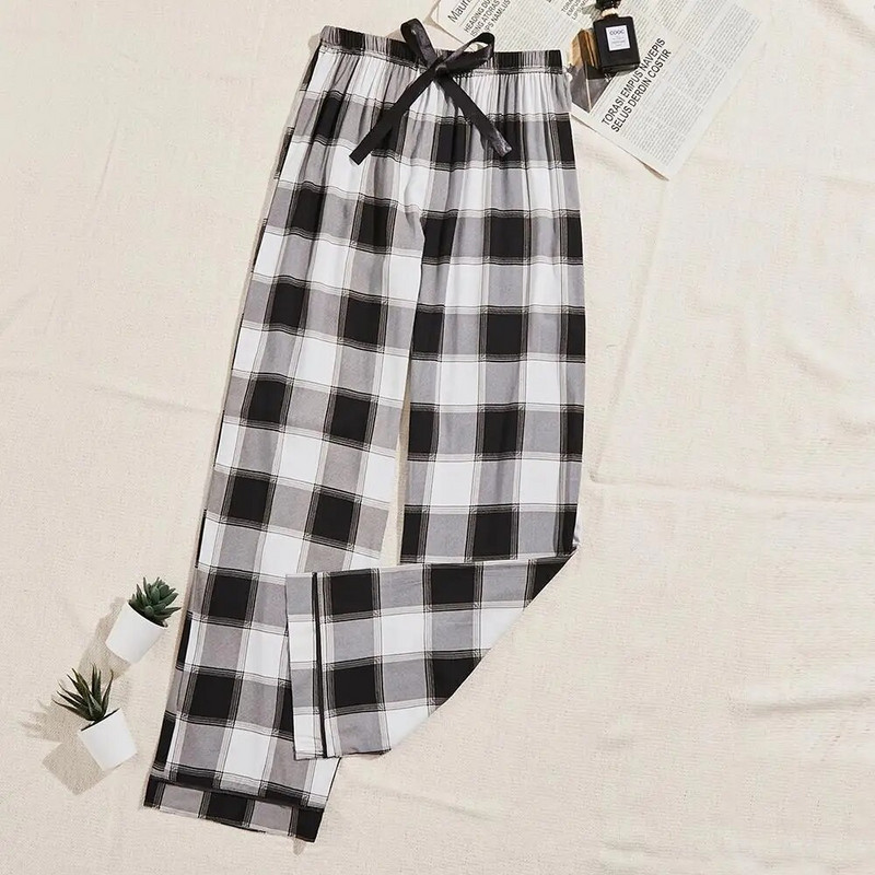 Dugačka karirana pidžama Hlače s elastičnom uzicom u struku Široke spavaćice Hlače poput kućne odjeće za slobodno vrijeme Hlače Salonke