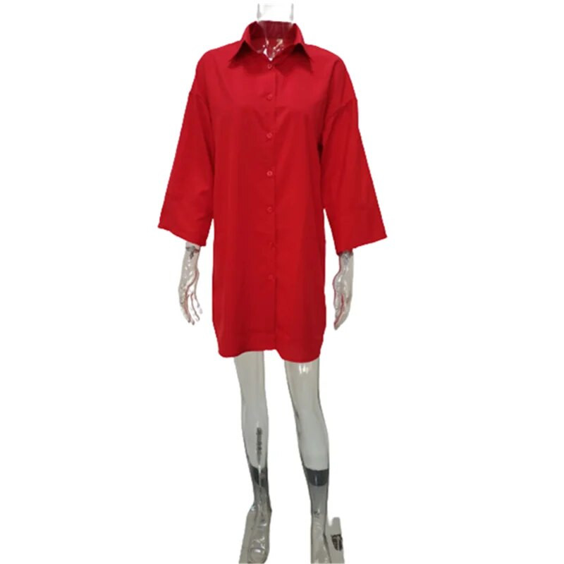 Didelio dydžio 5XL moteriška marškininė suknelė vienspalvė apykakle, vasarinė mini suknelė moteriška laisvalaikio laisva netaisyklinga paplūdimio suknelė Vestidos