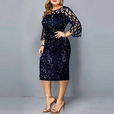 Elegantne Sequin Plus Suurus 4XL 5XL Naiste Midi Kleit Seksikas vabaaja õhtukleidid Pulmakleit Luksuslik Robe Rouge Vestidos
