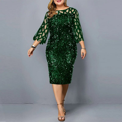 Elegantne Sequin Plus Suurus 4XL 5XL Naiste Midi Kleit Seksikas vabaaja õhtukleidid Pulmakleit Luksuslik Robe Rouge Vestidos