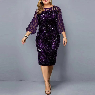 Elegantne Sequin Plus Suurus 4XL 5XL Naiste Midi Kleit Seksikas vabaaja õhtukleidid Pulmakleit Luksuslik Robe Rouge Vestidos