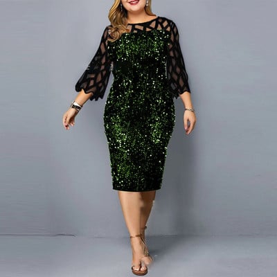 Elegantne Sequin Plus Suurus 4XL 5XL Naiste Midi Kleit Seksikas vabaaja õhtukleidid Pulmakleit Luksuslik Robe Rouge Vestidos