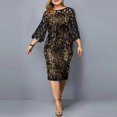 Elegantne Sequin Plus Suurus 4XL 5XL Naiste Midi Kleit Seksikas vabaaja õhtukleidid Pulmakleit Luksuslik Robe Rouge Vestidos