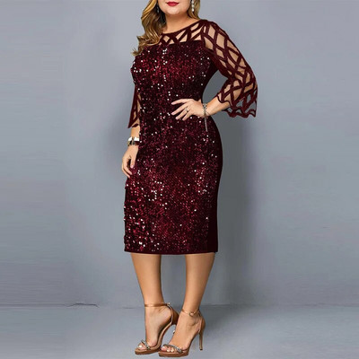 Elegantne Sequin Plus Suurus 4XL 5XL Naiste Midi Kleit Seksikas vabaaja õhtukleidid Pulmakleit Luksuslik Robe Rouge Vestidos