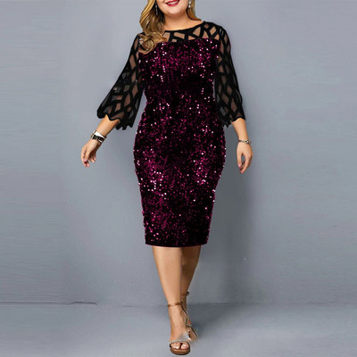 Elegantne Sequin Plus Suurus 4XL 5XL Naiste Midi Kleit Seksikas vabaaja õhtukleidid Pulmakleit Luksuslik Robe Rouge Vestidos