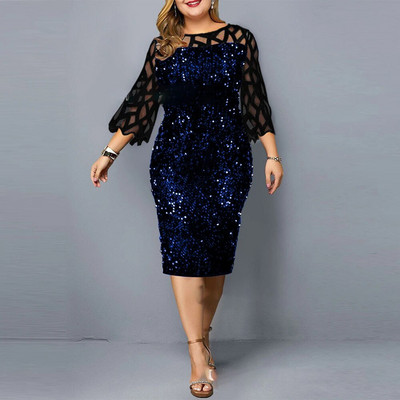 Elegantne Sequin Plus Suurus 4XL 5XL Naiste Midi Kleit Seksikas vabaaja õhtukleidid Pulmakleit Luksuslik Robe Rouge Vestidos