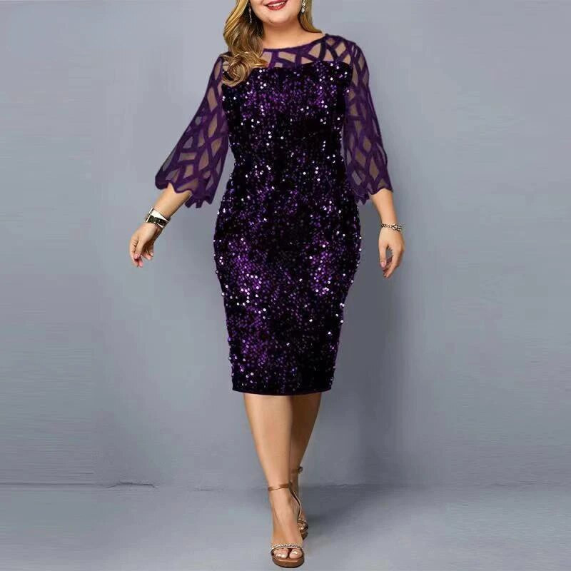 Elegantne Sequin Plus Suurus 4XL 5XL Naiste Midi Kleit Seksikas vabaaja õhtukleidid Pulmakleit Luksuslik Robe Rouge Vestidos