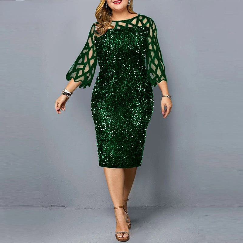Elegantne Sequin Plus Suurus 4XL 5XL Naiste Midi Kleit Seksikas vabaaja õhtukleidid Pulmakleit Luksuslik Robe Rouge Vestidos