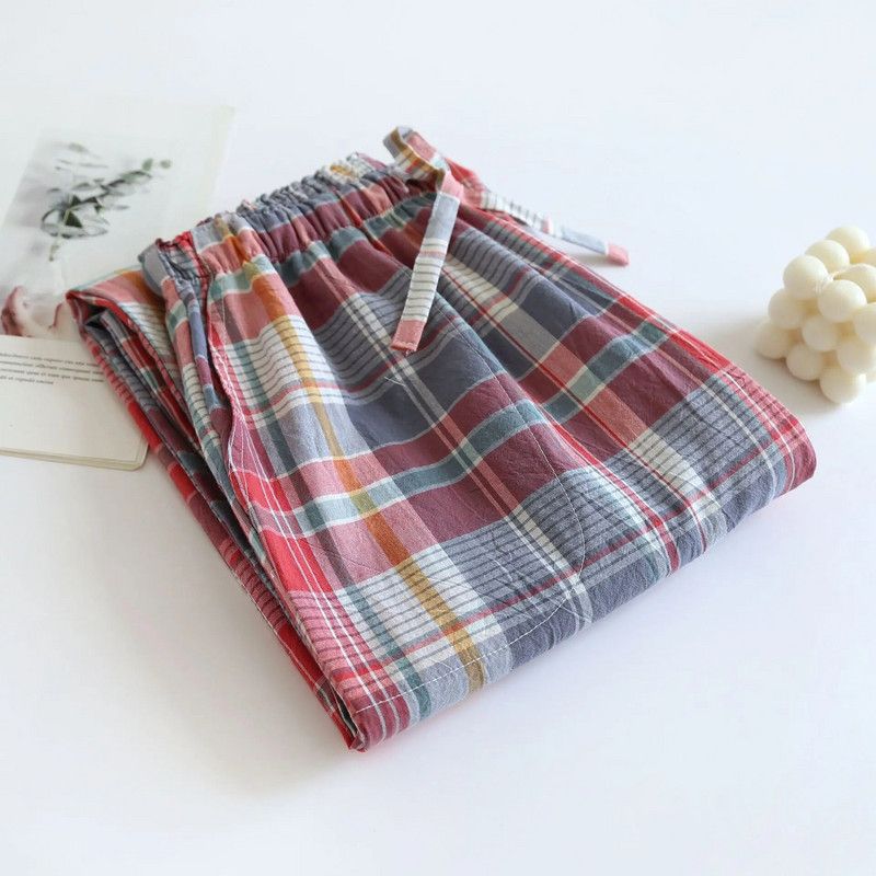 Puuvillased vabaaja ruudulise disainiga naiste pidžaamapüksid Puuvillased õhukesed suured pikad kodupüksid Four Seasons Pantalones Mujer