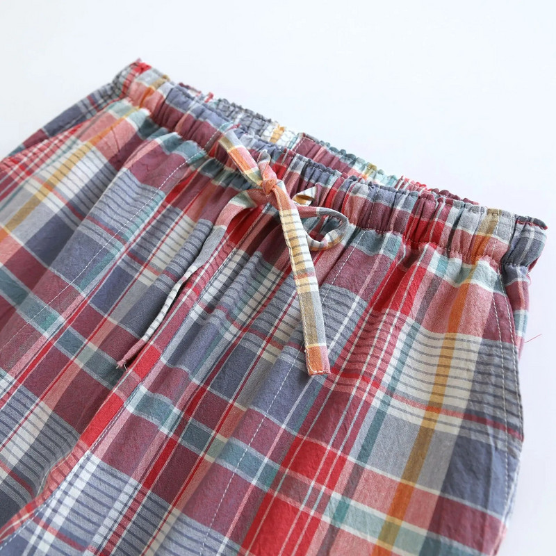 Puuvillased vabaaja ruudulise disainiga naiste pidžaamapüksid Puuvillased õhukesed suured pikad kodupüksid Four Seasons Pantalones Mujer