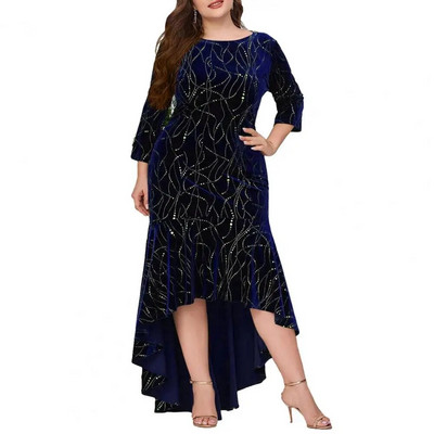 Jesenska modna haljina od zlatnog baršuna velike veličine, ženska seksi haljina s dugim rukavima i dugim izrezom, elegantna uska haljina