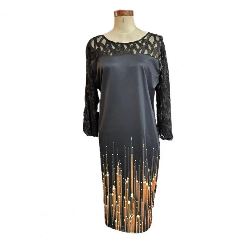 Suures suuruses trendikas sügiskleit Meeldiva kaelusega peidetud tõmblukuga ballikleit Ümarkaelusega ballileit