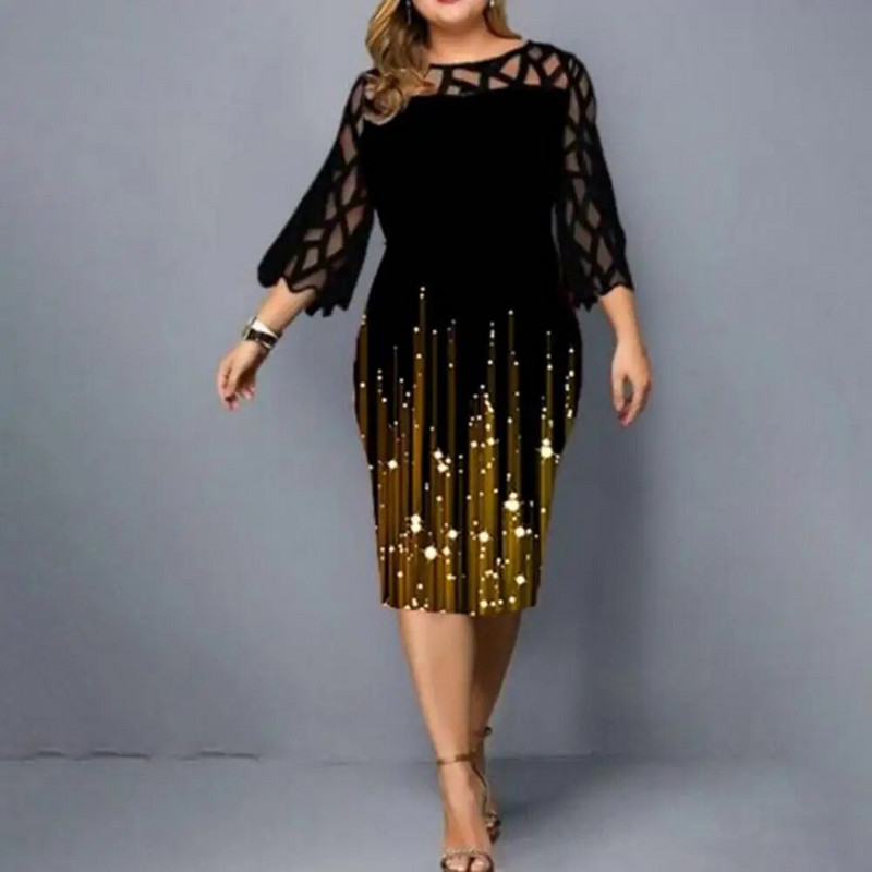 Suures suuruses trendikas sügiskleit Meeldiva kaelusega peidetud tõmblukuga ballikleit Ümarkaelusega ballileit