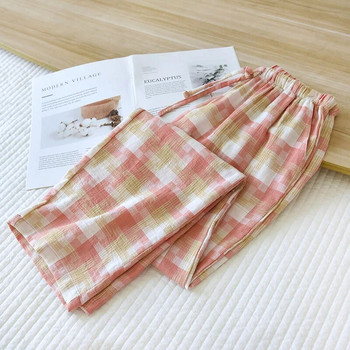 Βαμβακερό καρό παντελόνι πιτζάμα για γυναικεία Άνοιξη και Καλοκαίρι Λεπτό στυλ μόδας Απλό και χαλαρό ίσιο σπίτι Pantalones Women
