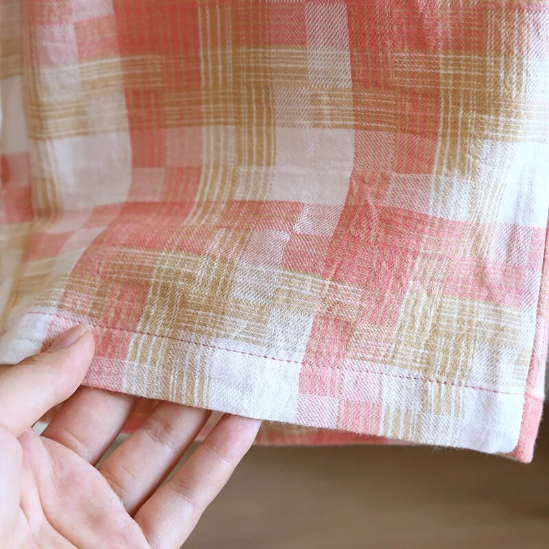 Naistele mõeldud puuvillased ruudulised pidžaamapüksid kevadsuvistele õhukeste moodsa stiiliga lihtsad ja vabad sirge kodu Pantalones naistele