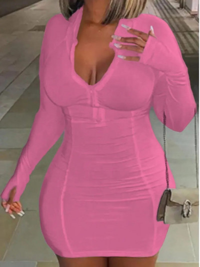 LW plius dydžio suknelė laisvalaikio mini suknelė su užtrauktuku Mandarinų spalvos apykakle ilgomis rankovėmis V kaklo apvalkalas Kūną formuojantis iškirptė Moteriški Vestidos