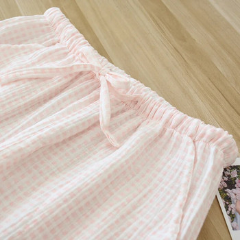 Нова пролет лятна японска дамска пижама 100% памук креп Малки карирани широки панталони за момичета Домакински панталони Тънък размер Големи панталони