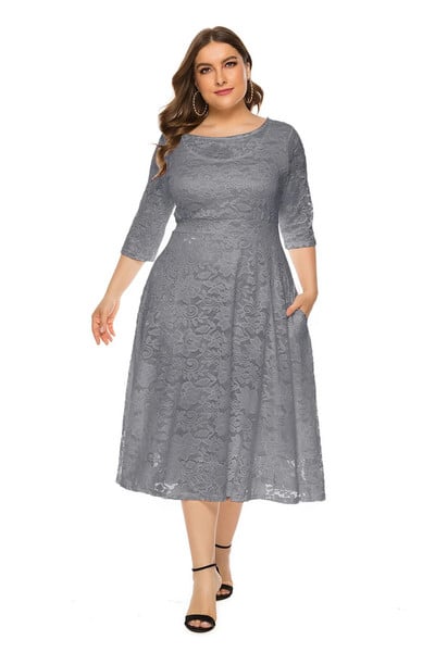 Suvine elegantne suur suurus 5XL 6XL poolvarrukatega vabaaja naiste midikleit Pits kevadine naiste plusssuurused pulmapeo õhtukleidid