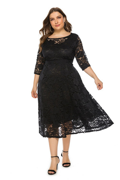 Suvine elegantne suur suurus 5XL 6XL poolvarrukatega vabaaja naiste midikleit Pits kevadine naiste plusssuurused pulmapeo õhtukleidid