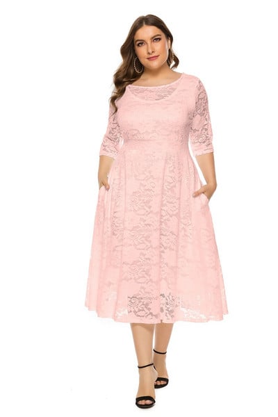 Suvine elegantne suur suurus 5XL 6XL poolvarrukatega vabaaja naiste midikleit Pits kevadine naiste plusssuurused pulmapeo õhtukleidid