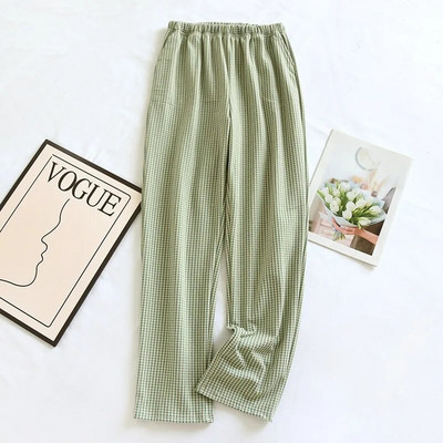 Naujos rudens žiemos japoniškos moteriškos pižamos 100 % medvilnės krepinis mažas languotas laisvos mergaičių kelnės Buitinės kelnės plonos dydžio didelės kelnės