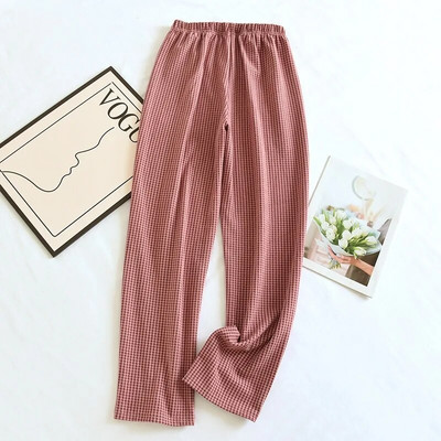 Naujos rudens žiemos japoniškos moteriškos pižamos 100 % medvilnės krepinis mažas languotas laisvos mergaičių kelnės Buitinės kelnės plonos dydžio didelės kelnės