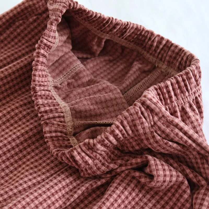 Naujos rudens žiemos japoniškos moteriškos pižamos 100 % medvilnės krepinis mažas languotas laisvos mergaičių kelnės Buitinės kelnės plonos dydžio didelės kelnės