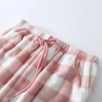 Fdfklak Fashion καρό φανελένιο πάτο ύπνου Casual Loose Coral Fleece Ζεστό Sleepwear Home Wear Πυτζάμες Παντελόνι Γυναικείο Παντελόνι