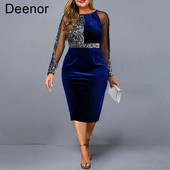 Deenor Plus Size kleidid naistele O-kaelusega pitskleidid Suures suuruses vabaaja elegantsed keskmise pikkusega peokleidid naistele