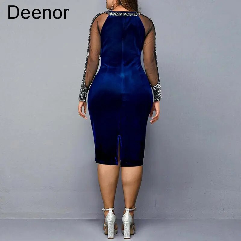 Deenor Plus Size kleidid naistele O-kaelusega pitskleidid Suures suuruses vabaaja elegantsed keskmise pikkusega peokleidid naistele