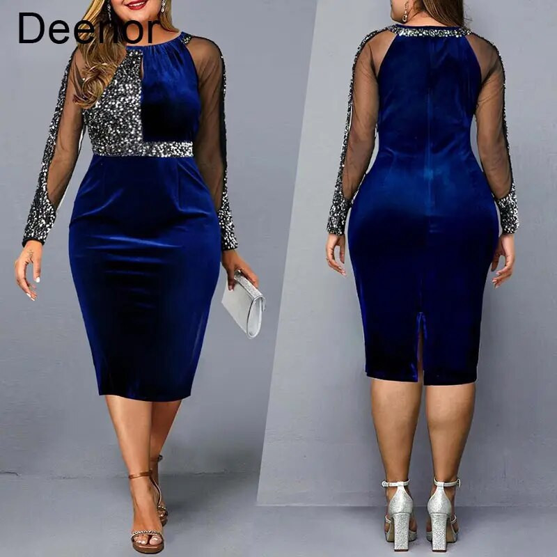 Deenor Plus Size kleidid naistele O-kaelusega pitskleidid Suures suuruses vabaaja elegantsed keskmise pikkusega peokleidid naistele