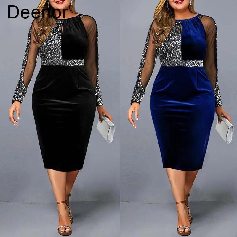 Deenor Plus Size kleidid naistele O-kaelusega pitskleidid Suures suuruses vabaaja elegantsed keskmise pikkusega peokleidid naistele