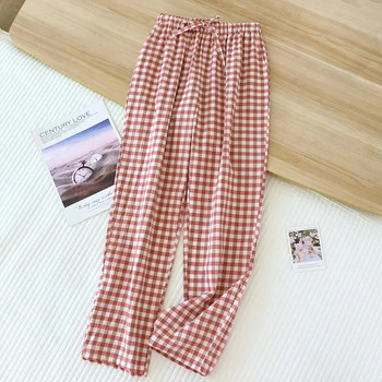 Японски нови пролетни и есенни двойки 100% памучен плат карирани панталони мъже и жени големи размери домашни панталони прости ежедневни панталони